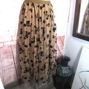 NEW TULLE MAXI SKIRT XS BROWN + BLACK